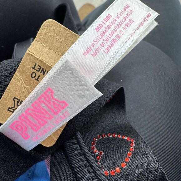 NEW - Victoria's Secret PINK Wear Everywhere Push Up Bra Size 36D Black Hearts - Picture 3 of 11